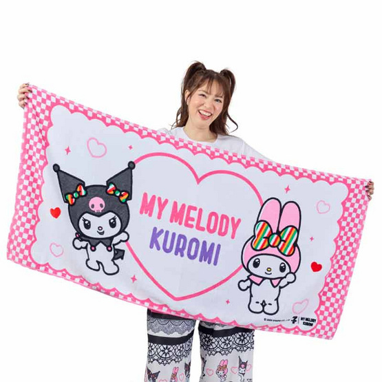 M2S Lifestyle ผ้าเช็ดตัว ลายลิขสิทธิ์ My Melody and Kuromi สีขาวหัวใจ 27x54นิ้ว