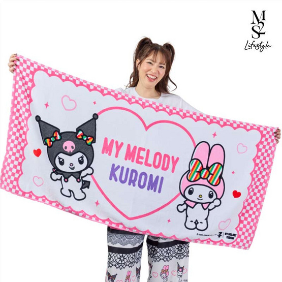 M2S Lifestyle ผ้าเช็ดตัว ลายลิขสิทธิ์ My Melody and Kuromi สีขาวหัวใจ 27x54นิ้ว