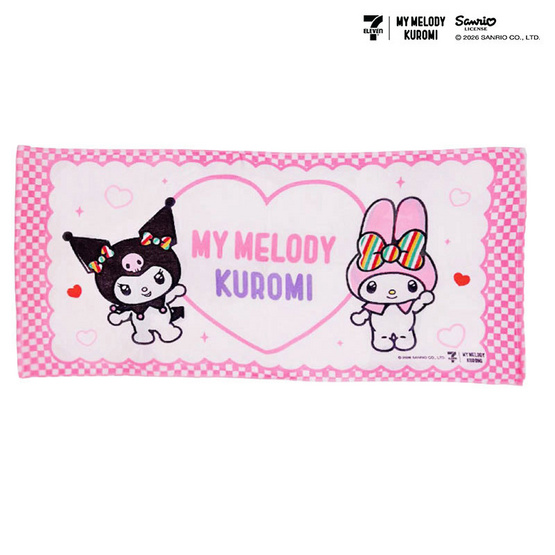 M2S Lifestyle ผ้าเช็ดตัว ลายลิขสิทธิ์ My Melody and Kuromi สีขาวหัวใจ 27x54นิ้ว