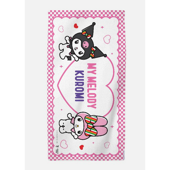 M2S Lifestyle ผ้าเช็ดตัว ลายลิขสิทธิ์ My Melody x Kuromi สีขาวหัวใจ 27x54นิ้ว