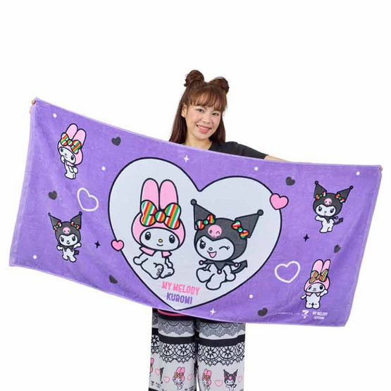 M2S Lifestyle ผ้าเช็ดตัว ลายลิขสิทธิ์ My Melody and Kuromi สีม่วง 27x54นิ้ว