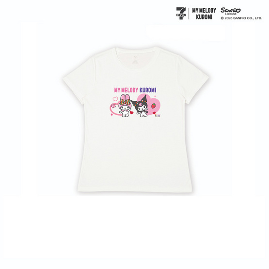 M2S Lifestyle เสื้อยืด ลายลิขสิทธิ์ My Melody and Kuromi สีขาว ลายหัวใจ 2