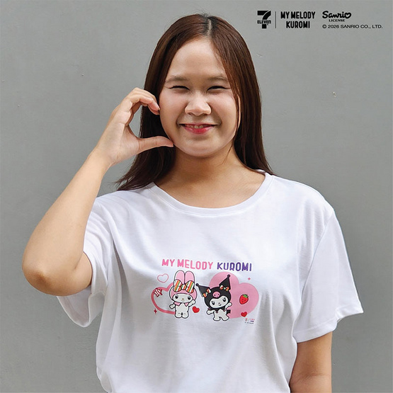 M2S Lifestyle เสื้อยืด ลายลิขสิทธิ์ My Melody and Kuromi สีขาว ลายหัวใจ 2