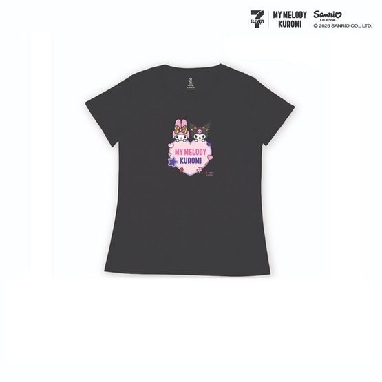 M2S Lifestyle เสื้อยืด ลายลิขสิทธิ์ My Melody and Kuromi สีดำ ลายหัวใจ 1