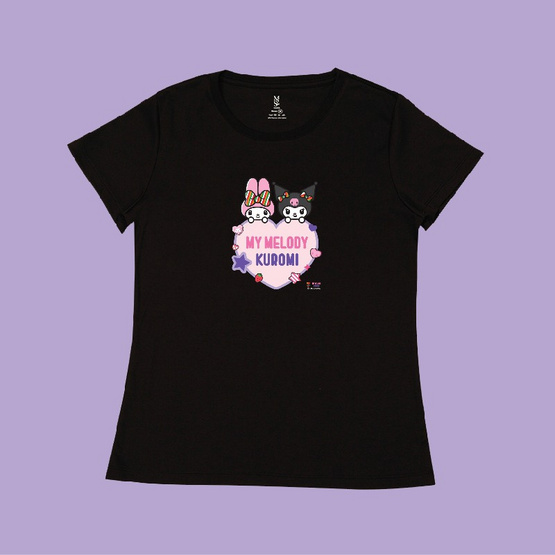M2S Lifestyle เสื้อยืด ลายลิขสิทธิ์ My Melody x Kuromi สีดำ ลายหัวใจ 1