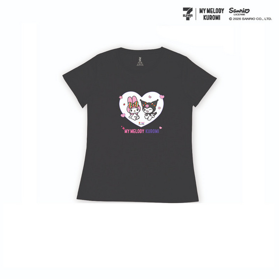 M2S Lifestyle เสื้อยืด ลายลิขสิทธิ์ My Melody and Kuromi สีดำ ลายหัวใจ 2