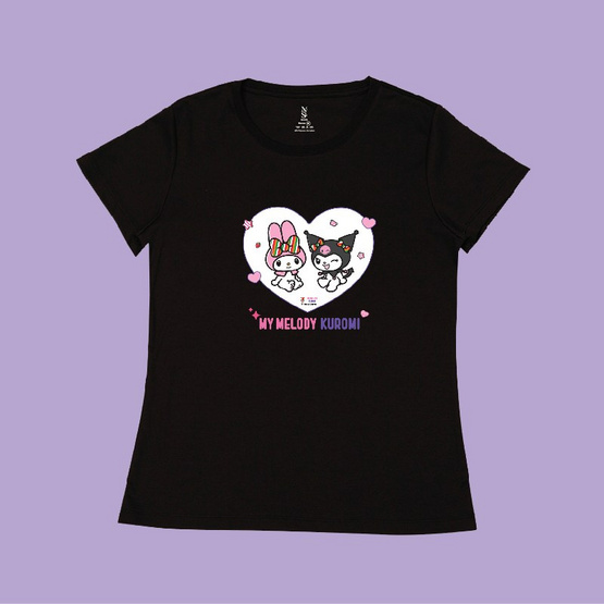 M2S Lifestyle เสื้อยืด ลายลิขสิทธิ์ My Melody x Kuromi สีดำ ลายหัวใจ 2