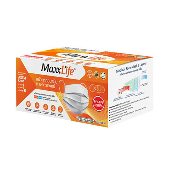 Maxxlife หน้ากากอนามัยทางการแพทย์ (บรรจุ 50 ชิ้น-สีขาว) แพ็กคู่