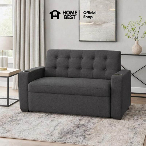 HomeBest โซฟาผ้าแคนวาส รุ่น Aveline 2 ที่นั่ง  มีที่วางแก้ว