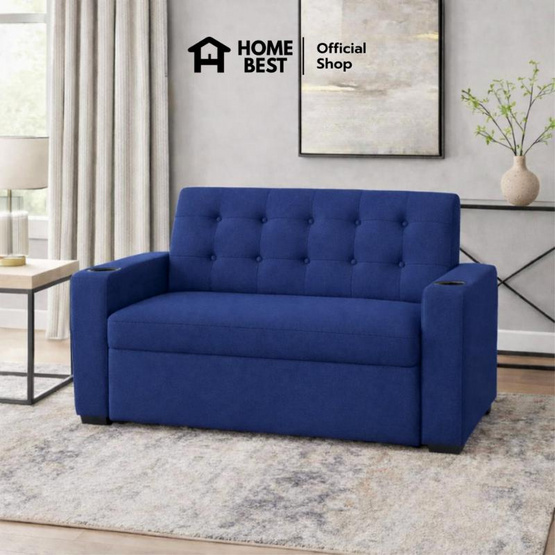 HomeBest โซฟาผ้าแคนวาส รุ่น Aveline 2 ที่นั่ง  มีที่วางแก้ว