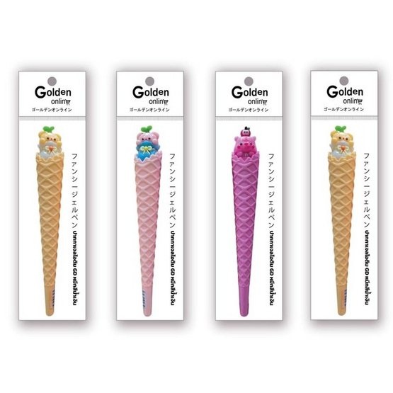 Golden ปากกาเจลไอติม 0.5 มม. หมึกน้ำเงิน ด้ามคละลาย (แพ็ก 4 ด้าม)