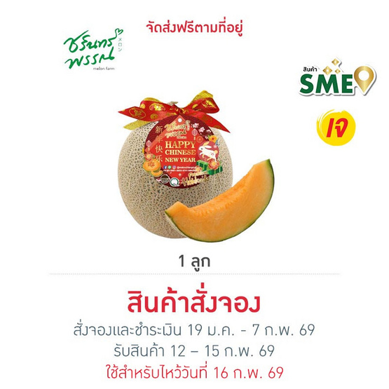 ไร่ชรินทร์พรรณ เมล่อนฮอกไกโดพรีเมียม สีส้ม 1 ลูก/กล่อง