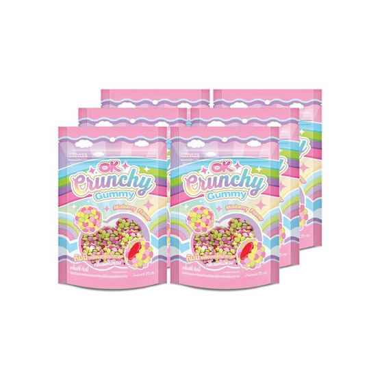 โอเค กัมมี่ครั้นช์ชี่กลิ่นมิกซ์เบอร์รี่ 25 กรัม (แพ็ก 6 ชิ้น)