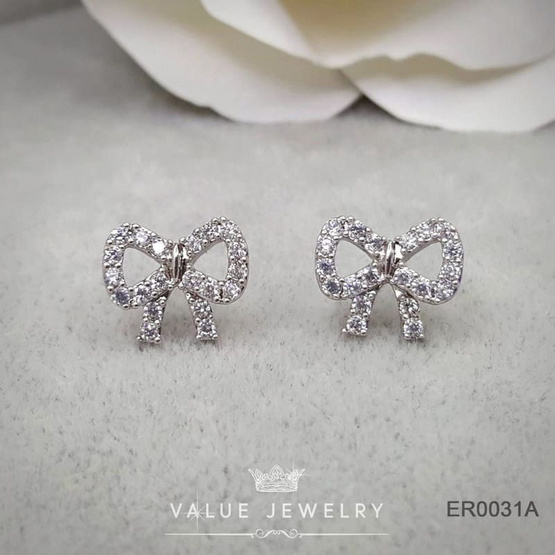 ValueJewelry เซ็ตเครื่องประดับคริสตัล ชุบทองคำขาว ลายโบ Ribbon