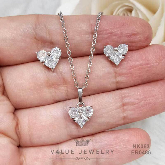 ValueJewelry เซ็ตเครื่องประดับคริสตัล ชุบทองคำขาว ลาย หัวใจ Heart
