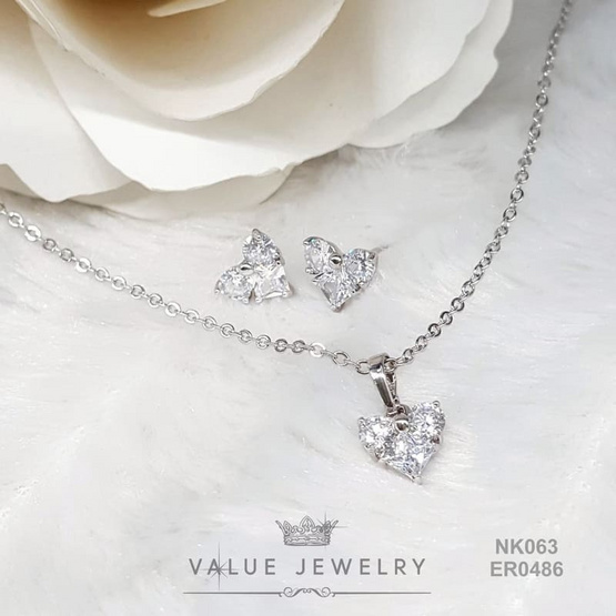 ValueJewelry เซ็ตเครื่องประดับคริสตัล ชุบทองคำขาว ลาย หัวใจ Heart
