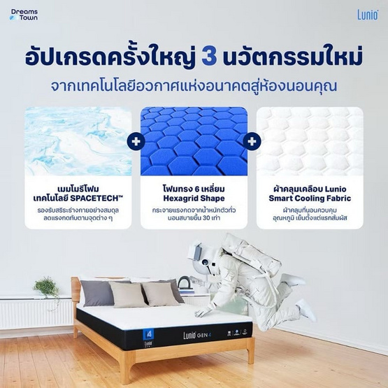 Lunio ที่นอนยางพาราแท้ นวัตกรรมพรีเมียม รุ่น Gen 4