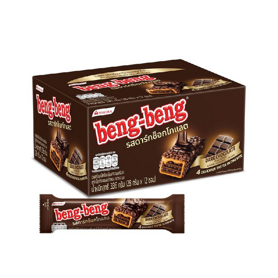 เบงเบง เวเฟอร์รสดาร์กช็อกโกแลตและข้าวพอง 28 กรัม (แพ็ก 12 ชิ้น)