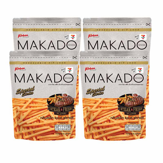 มากาโดะสติ๊ก มันฝรั่งแท่งกลิ่นสเต็กแอนด์ฟรายส์ 42 กรัม (แพ็ก 4 ชิ้น)