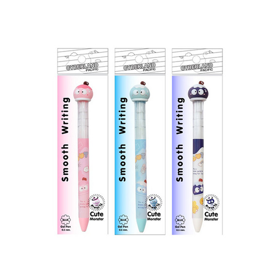 Cyberland ปากกาเจล 0.5 มม. หัวการ์ตูนหมุนได้ Cute Monster คละลาย (แพ็ก 3 ด้าม)