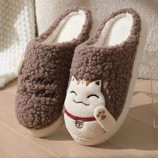 Fashion slippers รองเท้าใส่ในบ้าน ลายแมวกวัก PVC พื้นยางกันลื่น