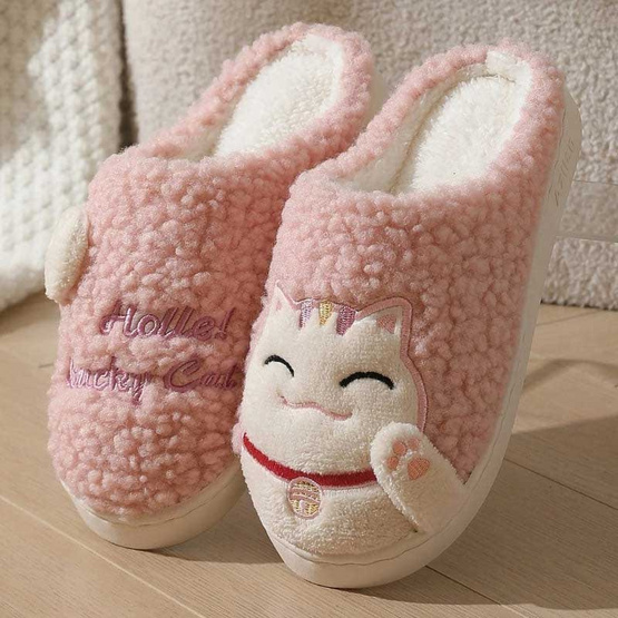 Fashion slippers รองเท้าใส่ในบ้าน ลายแมวกวัก PVC พื้นยางกันลื่น