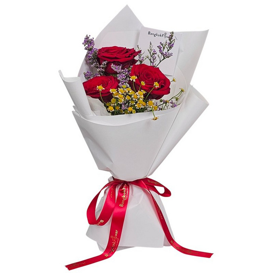 BangkokFlower ช่อดอกกุหลาบสด 3 ดอก