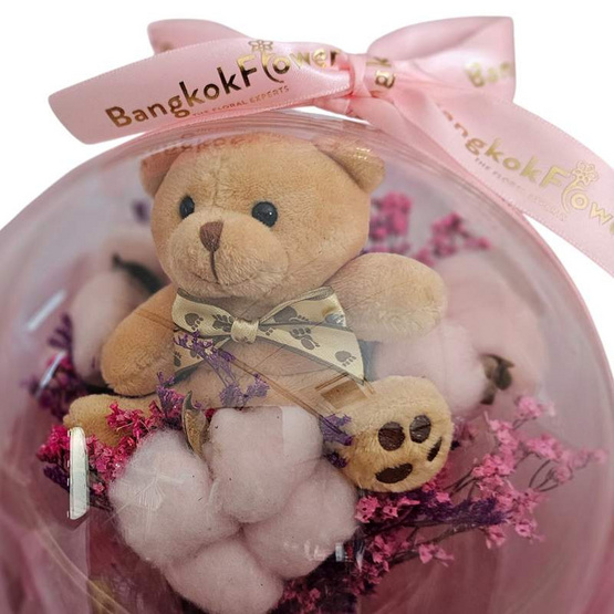 BangkokFlower ช่อดอกไม้แห้งพร้อมตุ๊กตาหมีในโดมใส