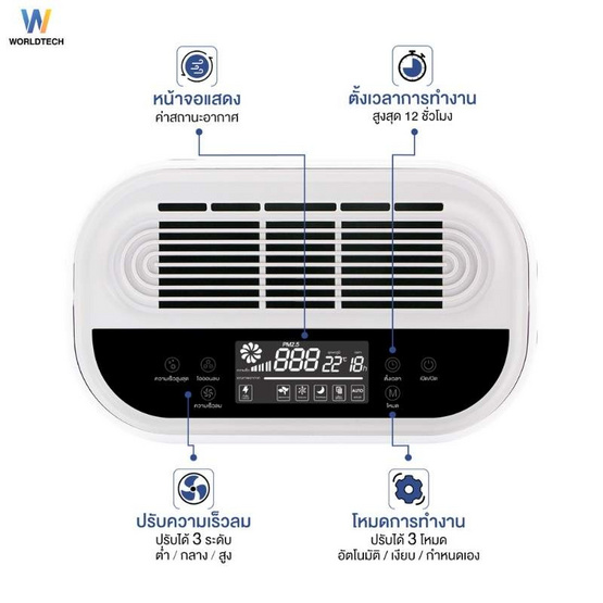 Worldtech เครื่องฟอกอากาศ 40-55 ตร.ม. รุ่น WT-P80