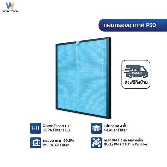 Worldtech ไส้กรองอากาศ 40-50 ตร.ม. รุ่น WT-P50-Filter