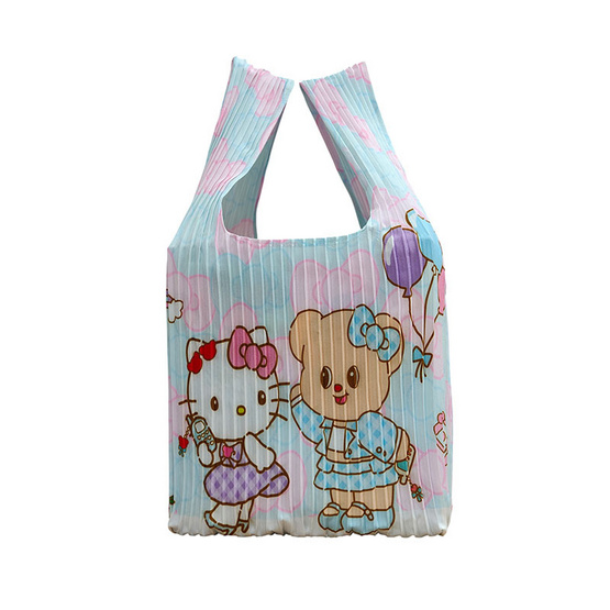 ถุงผ้าพลีท Hello Kitty X Butterbear ขนาด 17 X 18 นิ้ว สีฟ้า