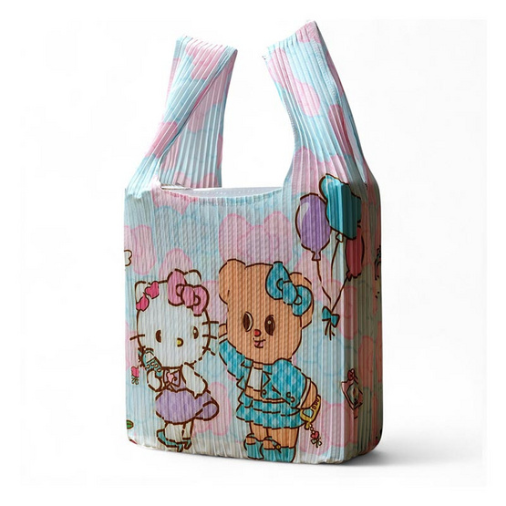 ถุงผ้าพลีท Hello Kitty X Butterbear ขนาด 17 X 18 นิ้ว สีฟ้า