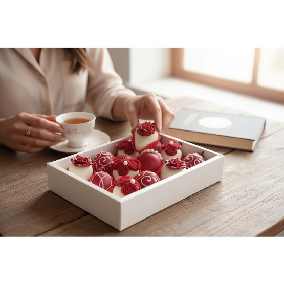 Love Strawberry สตรอว์เบอร์รีสดเคลือบไวท์ช็อกโกแลต กุหลาบแดงคลาสสิค