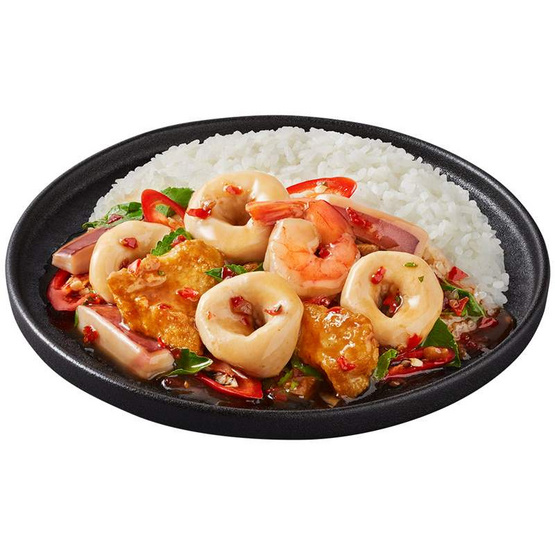 กะเพรารวมมิตรทะเลและปลาทอดกับข้าว ตรา เชฟแคร์ส 285 กรัม