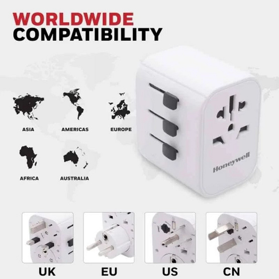 Honeywell หัวแปลงปลั๊กไฟ Universal World Travel รุ่น HC000030/CHG/TRV/WHT