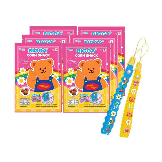 บิ๊กก้า ข้าวโพดอบกรอบช็อกโกแลตพร้อมสายคล้องโทรศัพท์WiggleWiggle คละลาย 6 กรัม(แพ็ก 6 ชิ้น)