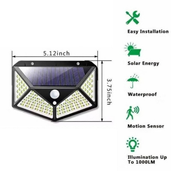 ไฟ Solar ติดผนัง 100 LED 3 โหมด