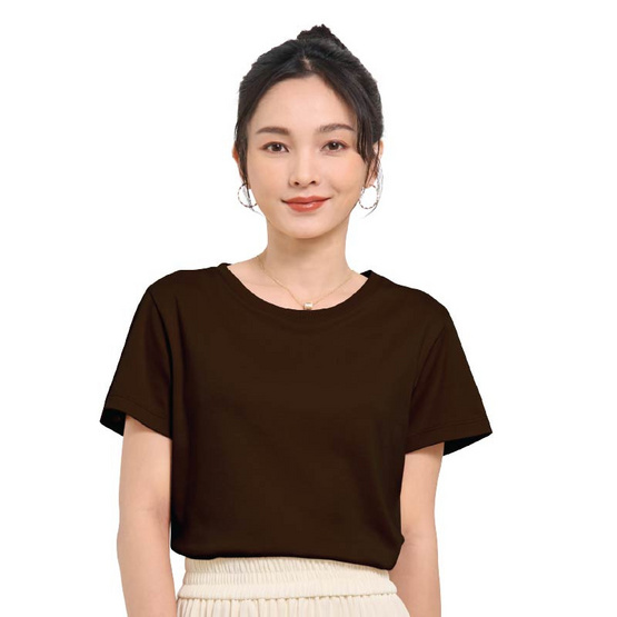 M2S Lifestyle เสื้อยืดคอกลมหญิง น้ำตาลช็อคโกแลต