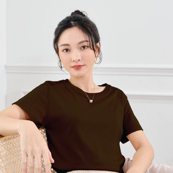 M2S Lifestyle เสื้อยืดคอกลมหญิง น้ำตาลช็อคโกแลต