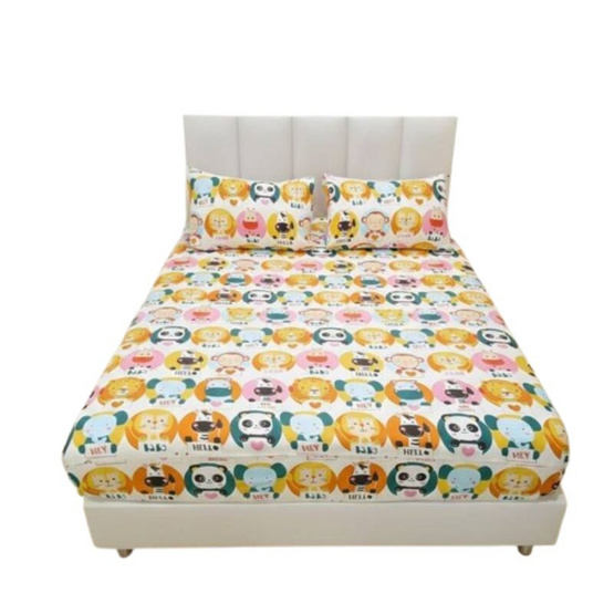 Fluffy ชุดผ้าปูรวมนวม ลาย Mini Zoo 6 ฟุต