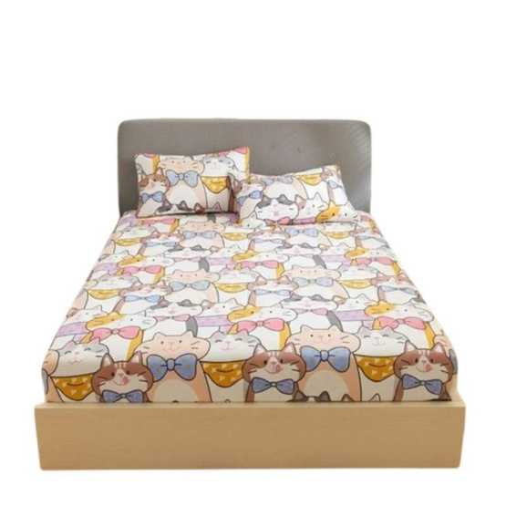 Fluffy ชุดผ้าปูไม่รวมนวม ลาย Pink Cat 6 ฟุต