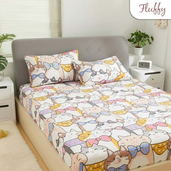 Fluffy ชุดผ้าปูไม่รวมนวม ลาย Pink Cat