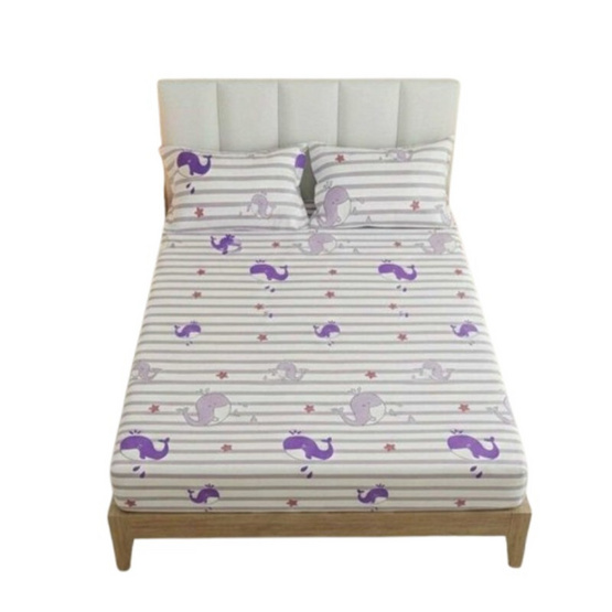 Fluffy ชุดผ้าปูไม่รวมนวม ลาย Purple Whale 6 ฟุต