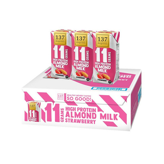 137 ดีกรี นมอัลมอนด์ผสมน้ำนมถั่วเหลือง โปรตีนสูง รสสตรอเบอร์รี่ 180 มล. (ยกลัง 36 กล่อง)