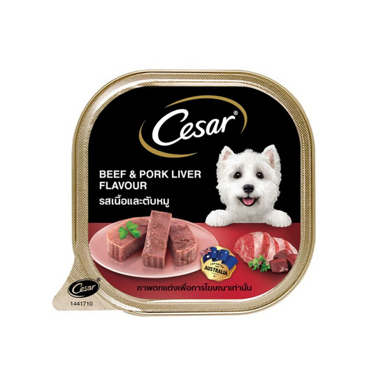 ซีซาร์ อาหารสุนัข ชนิดเปียกแบบถาด สูตรสุนัขโต รสเนื้อและตับหมู 100 ก. (แพ็ก 6 ชิ้น)