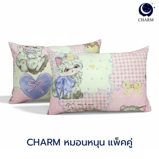 Charm หมอนหนุุนเเพ็คคู่ Catty Picnic ขนาด 17 x 27 นิ้ว