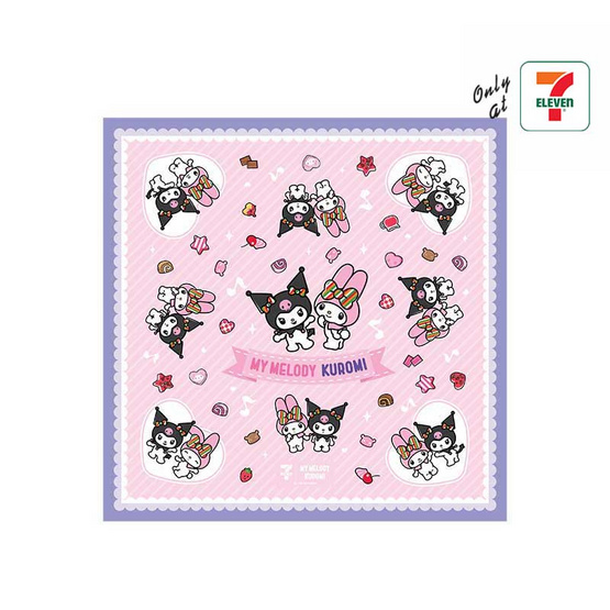 ผ้าพันคอ My Melody & Kuromi สีชมพู ขอบสีม่วง