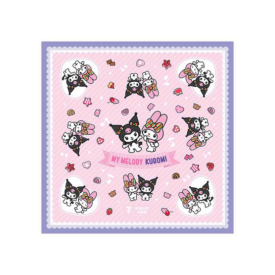 ผ้าพันคอ My Melody & Kuromi สีชมพู ขอบสีม่วง