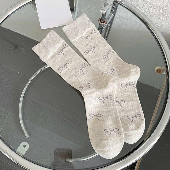 CC SOCK ถุงเท้าข้อยาวลายโบว์ JBR แพ็ก 5 คู่