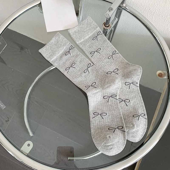 CC SOCK ถุงเท้าข้อยาวลายโบว์ JBR แพ็ก 5 คู่